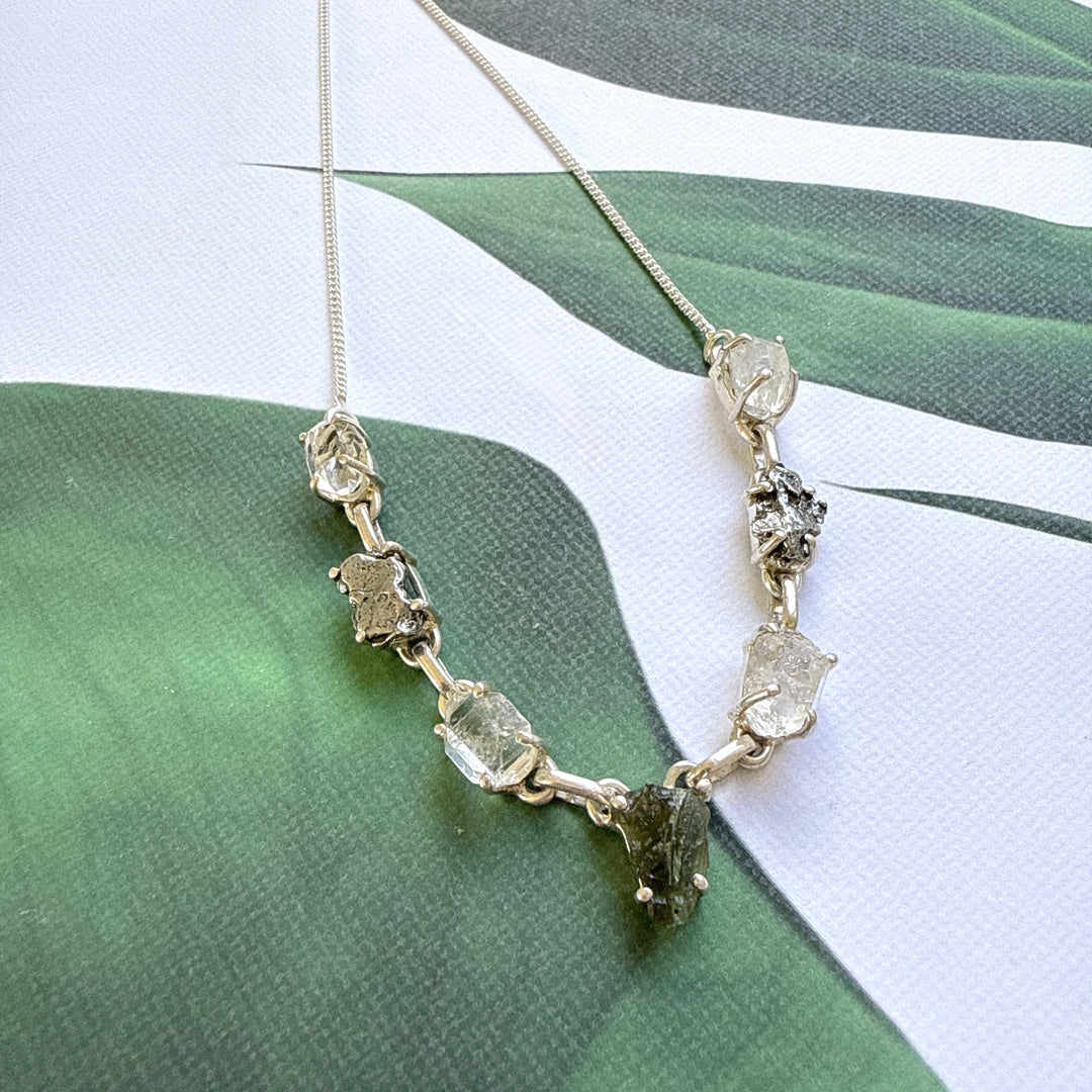 Moldavite, Herkimer Diamond & Meteorite Campo Del Cielo Necklace
