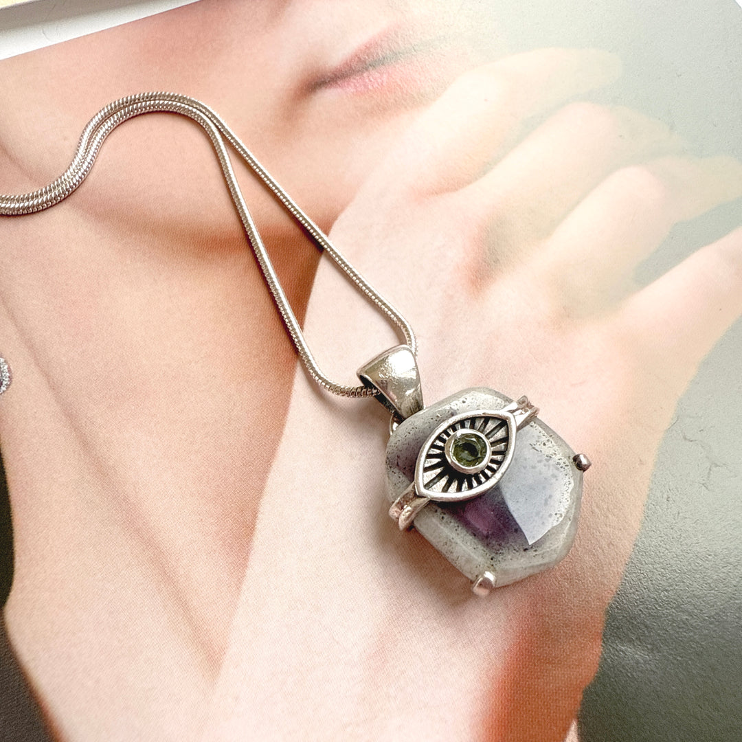 EVIL EYE AMETHYST & MOLDAVITE PENDANT