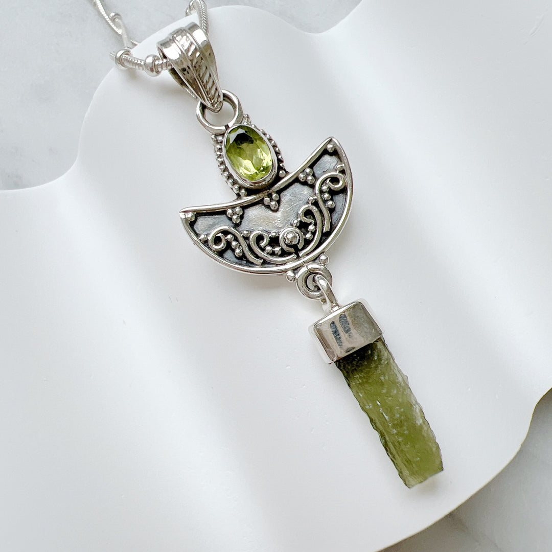 Moldavite & Peridot Pendant