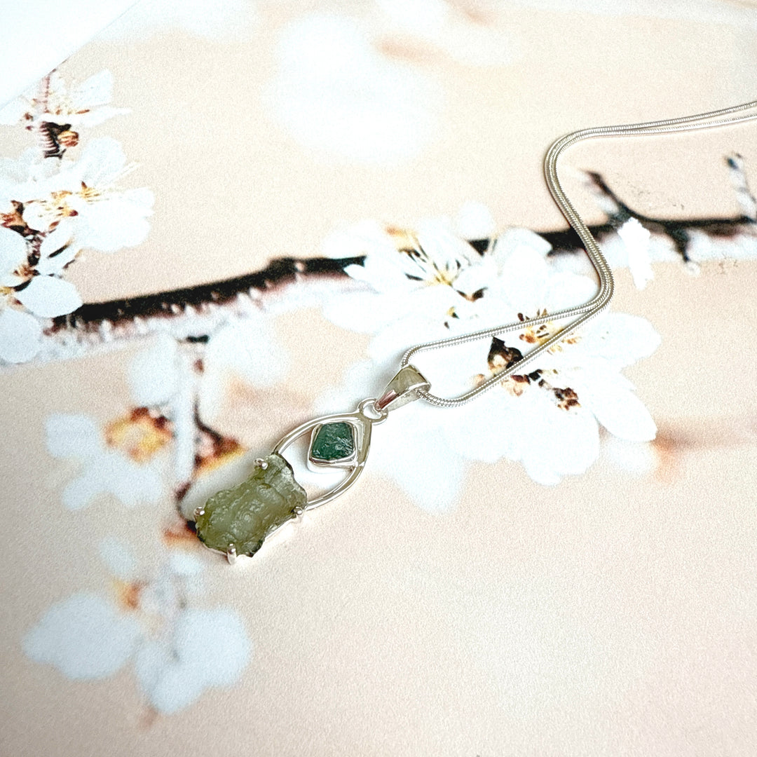 MOLDAVITE & GREEN TOURMALINE PENDANT