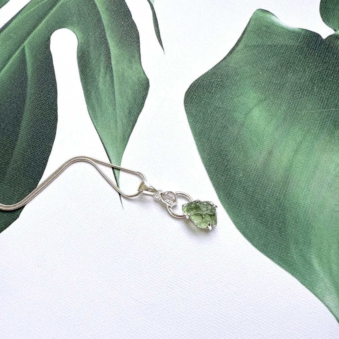 Moldavite & Herkimer Pendant