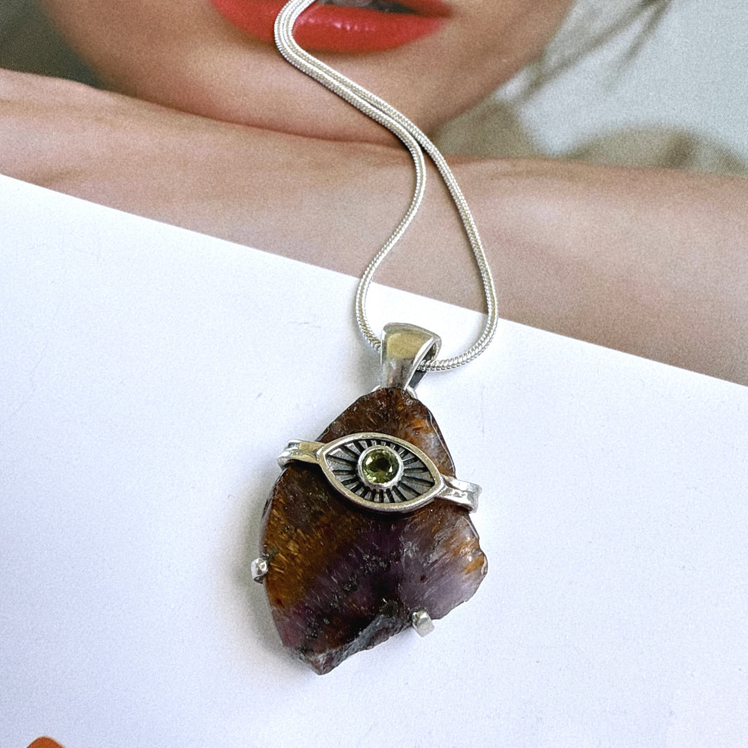 Evil Eye Pendant with Moldavite & Caxonete