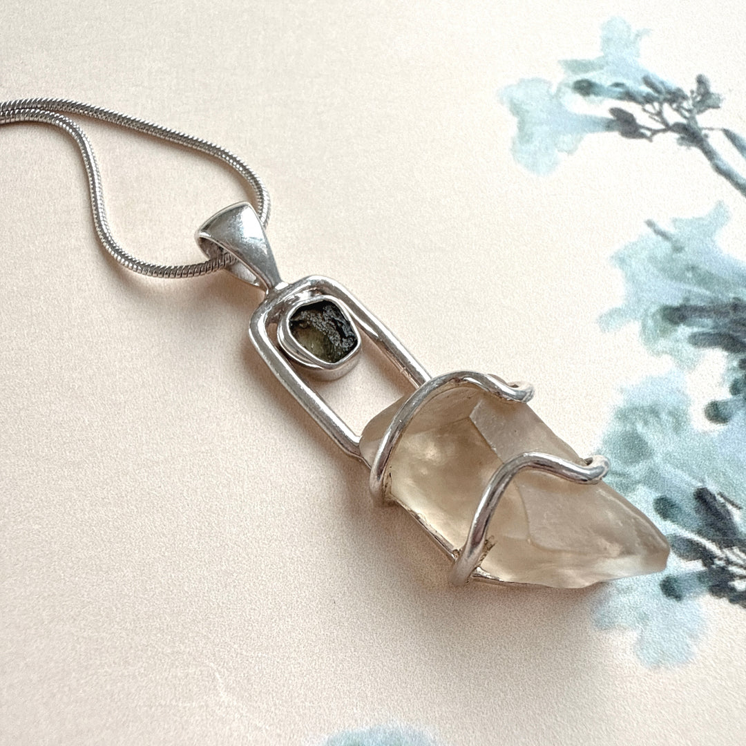 Moldavite and Libyan Desert Pendant