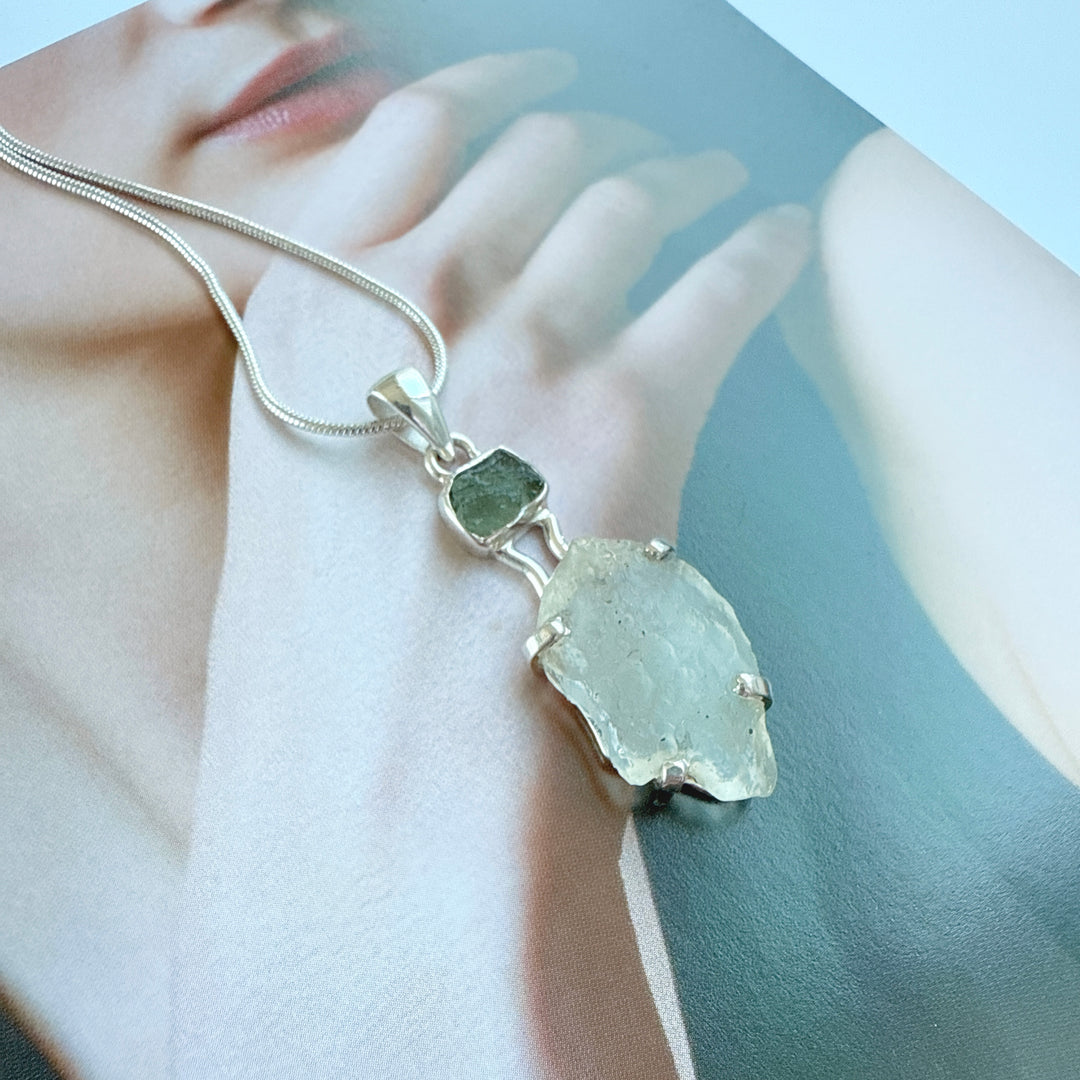 Moldavite and Libyan Desert Pendant