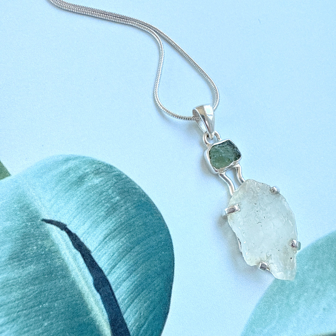 Moldavite and Libyan Desert Pendant