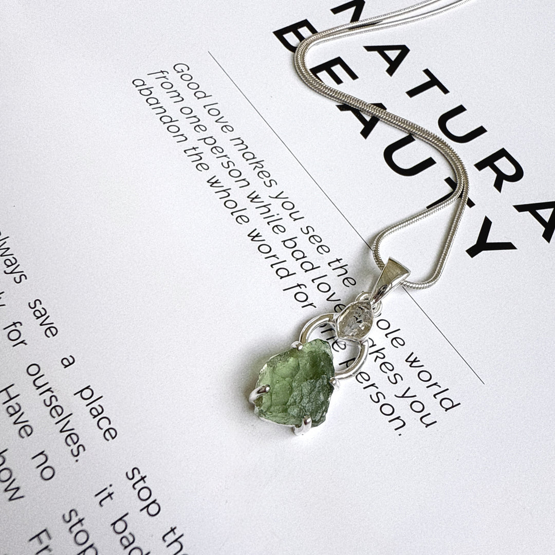 Moldavite & Herkimer Pendant