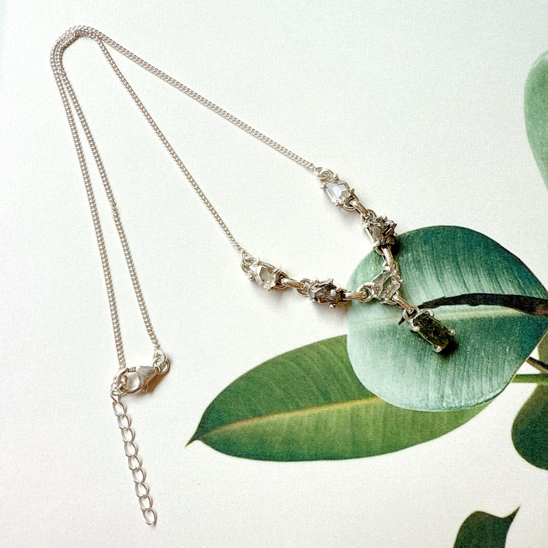 Moldavite, Herkimer Diamond & Meteorite Campo Del Cielo Necklace