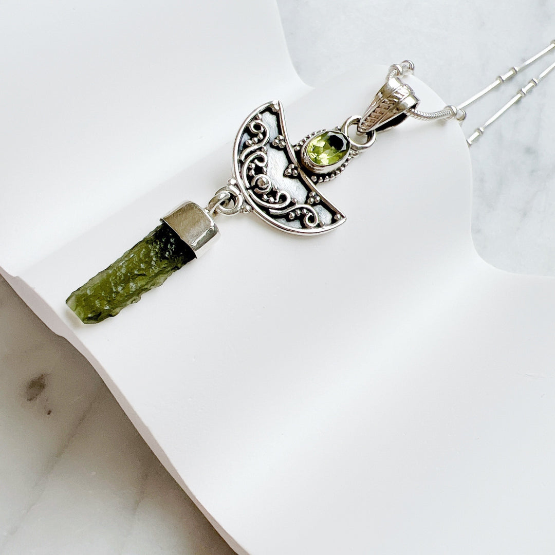 Moldavite & Peridot Pendant