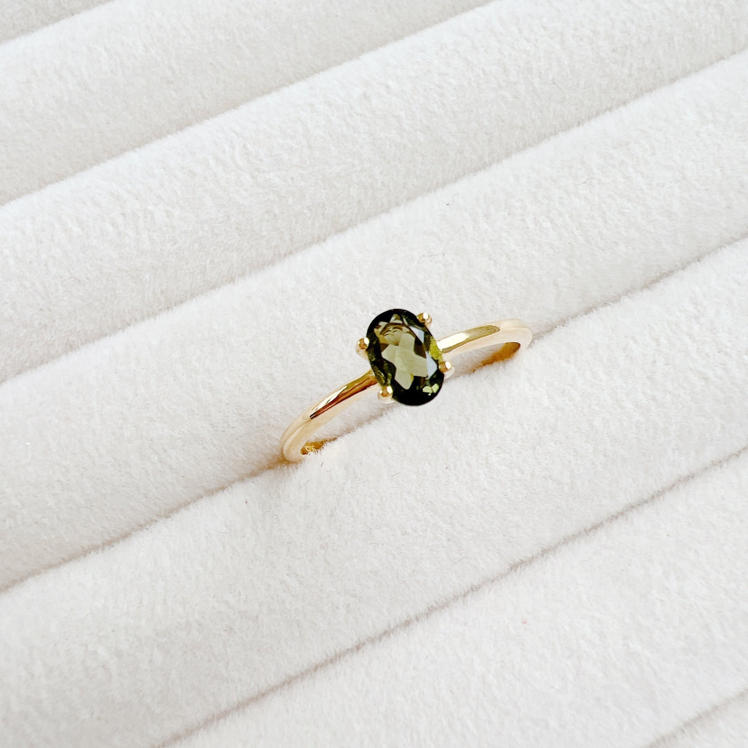 Moldavite Faceted Ring