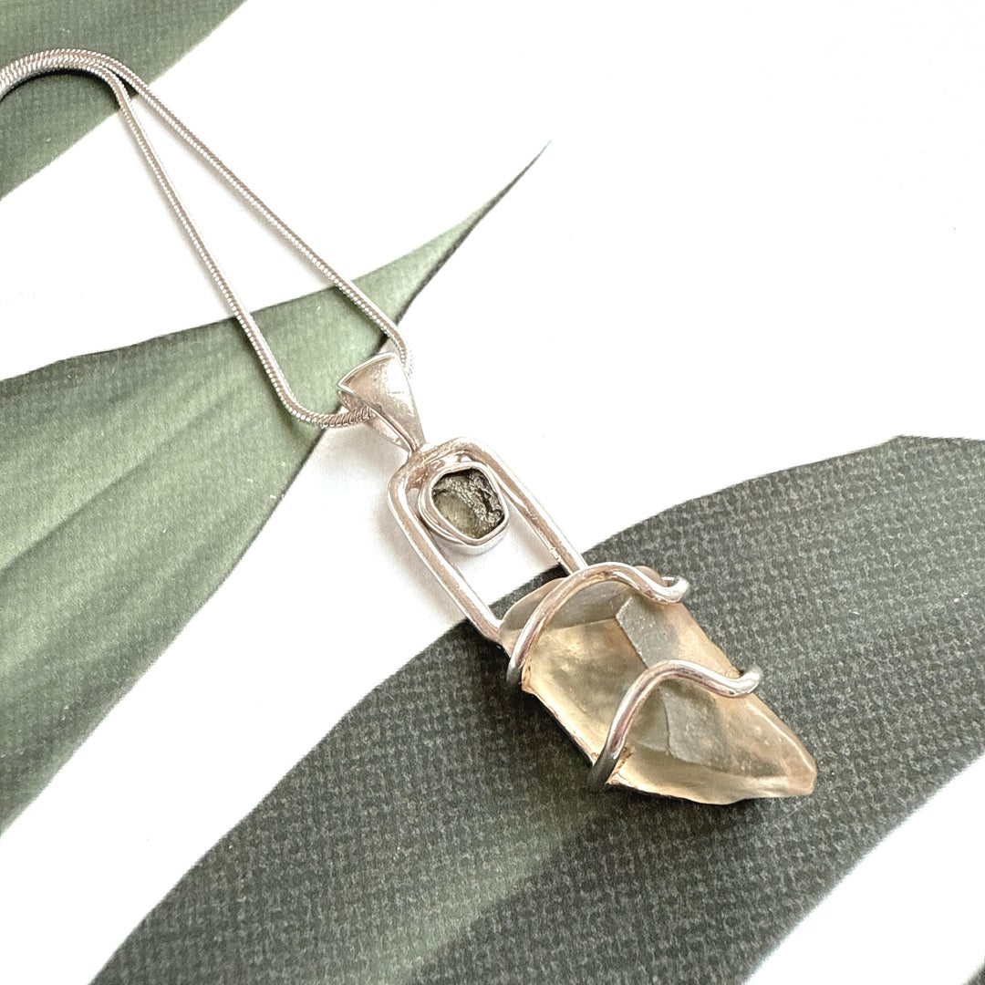 Moldavite and Libyan Desert Pendant