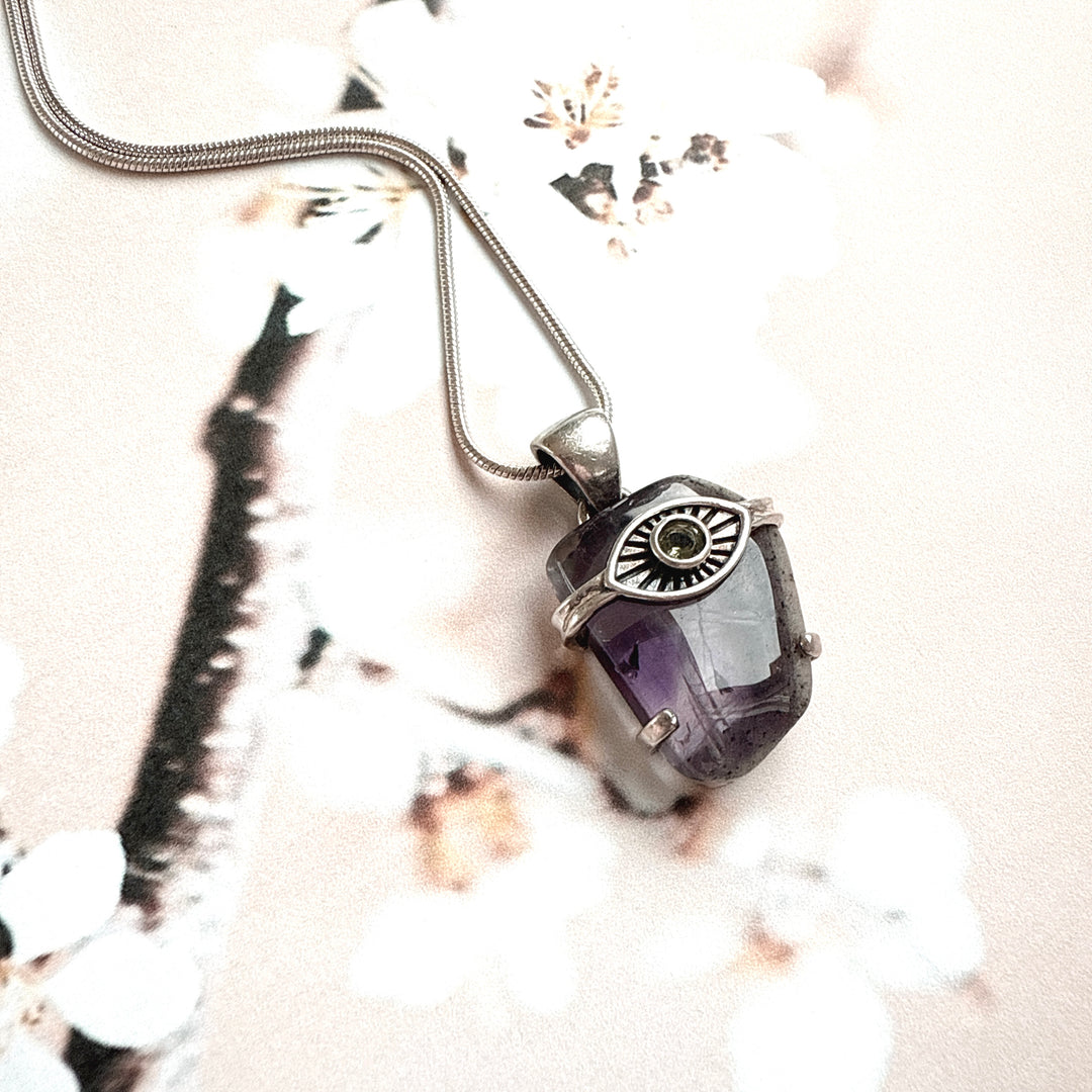 Evil Eye Pendant with Moldavite & Caxonete