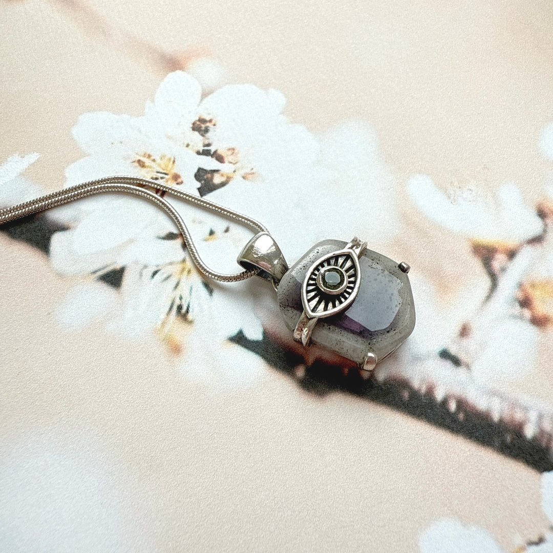 EVIL EYE AMETHYST & MOLDAVITE PENDANT