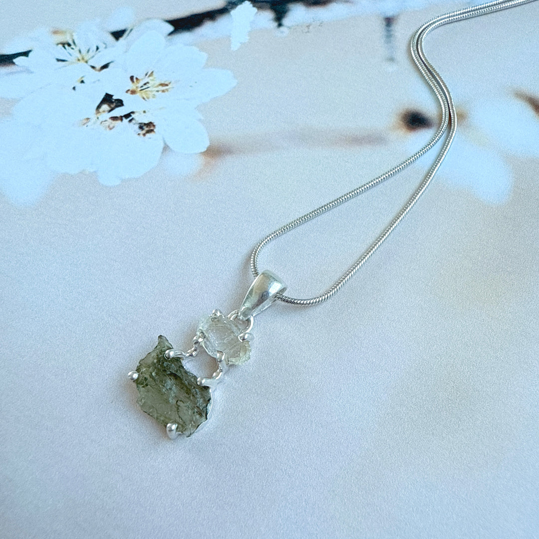 Moldavite & Herkimer Pendant