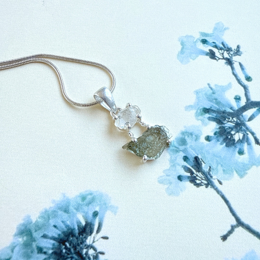 Moldavite & Herkimer Pendant