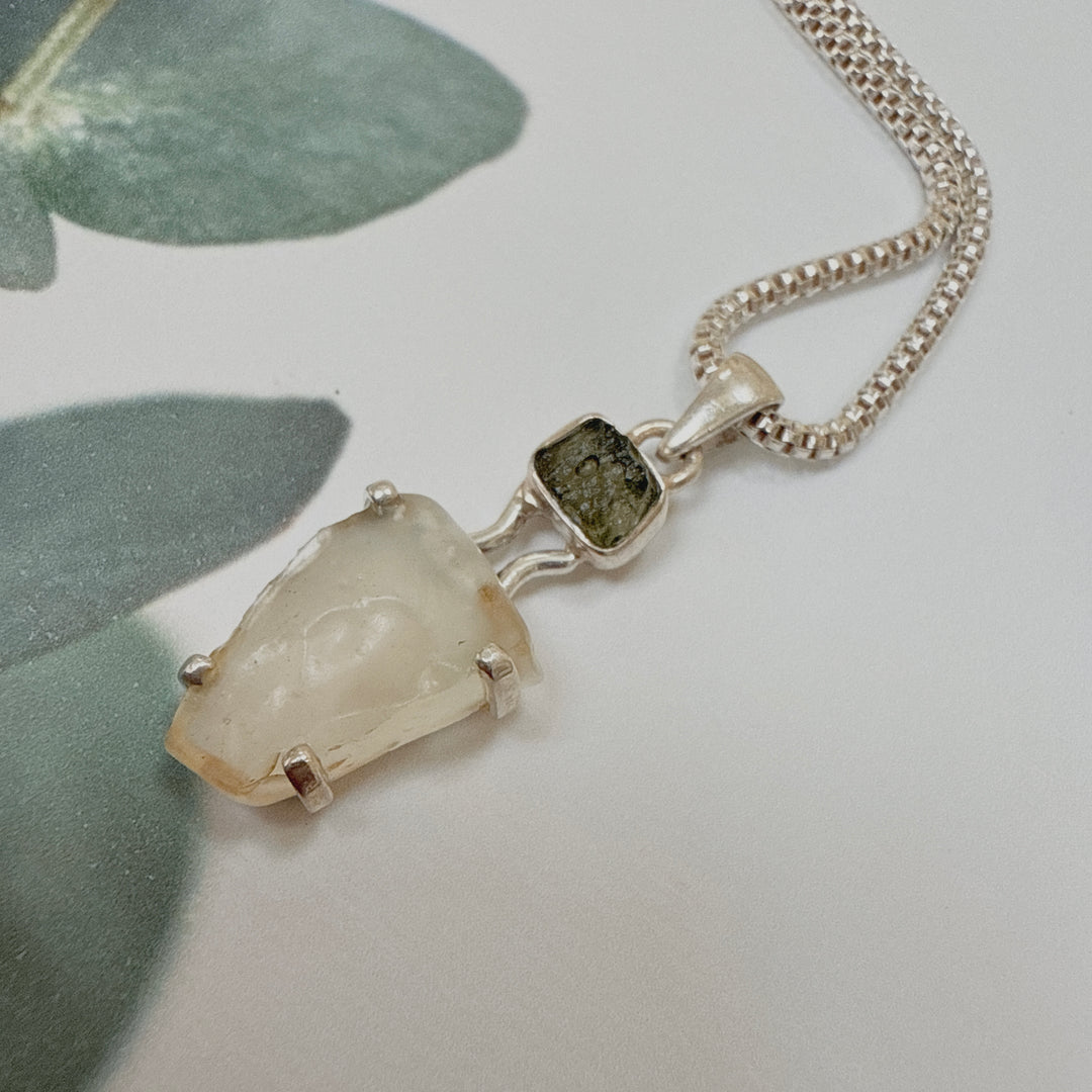 Moldavite and Libyan Desert Pendant