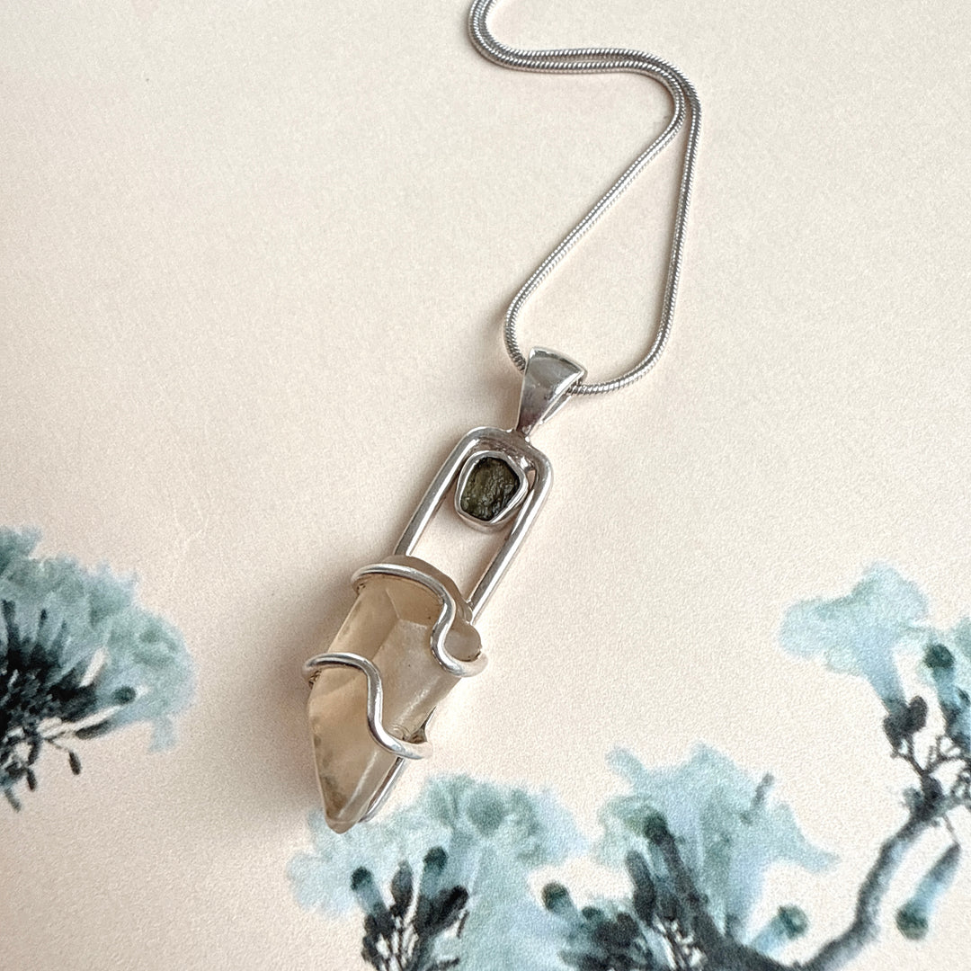 Moldavite and Libyan Desert Pendant