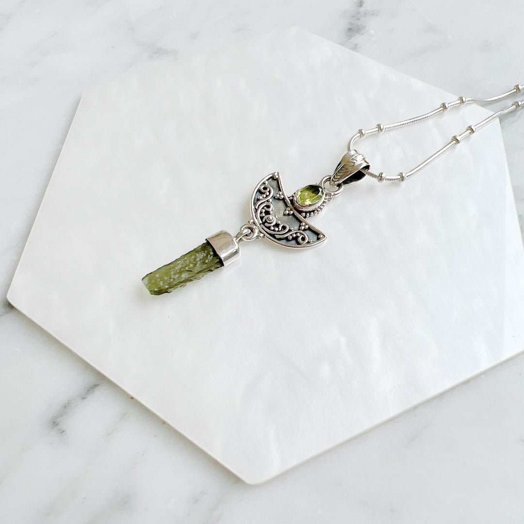 Moldavite & Peridot Pendant