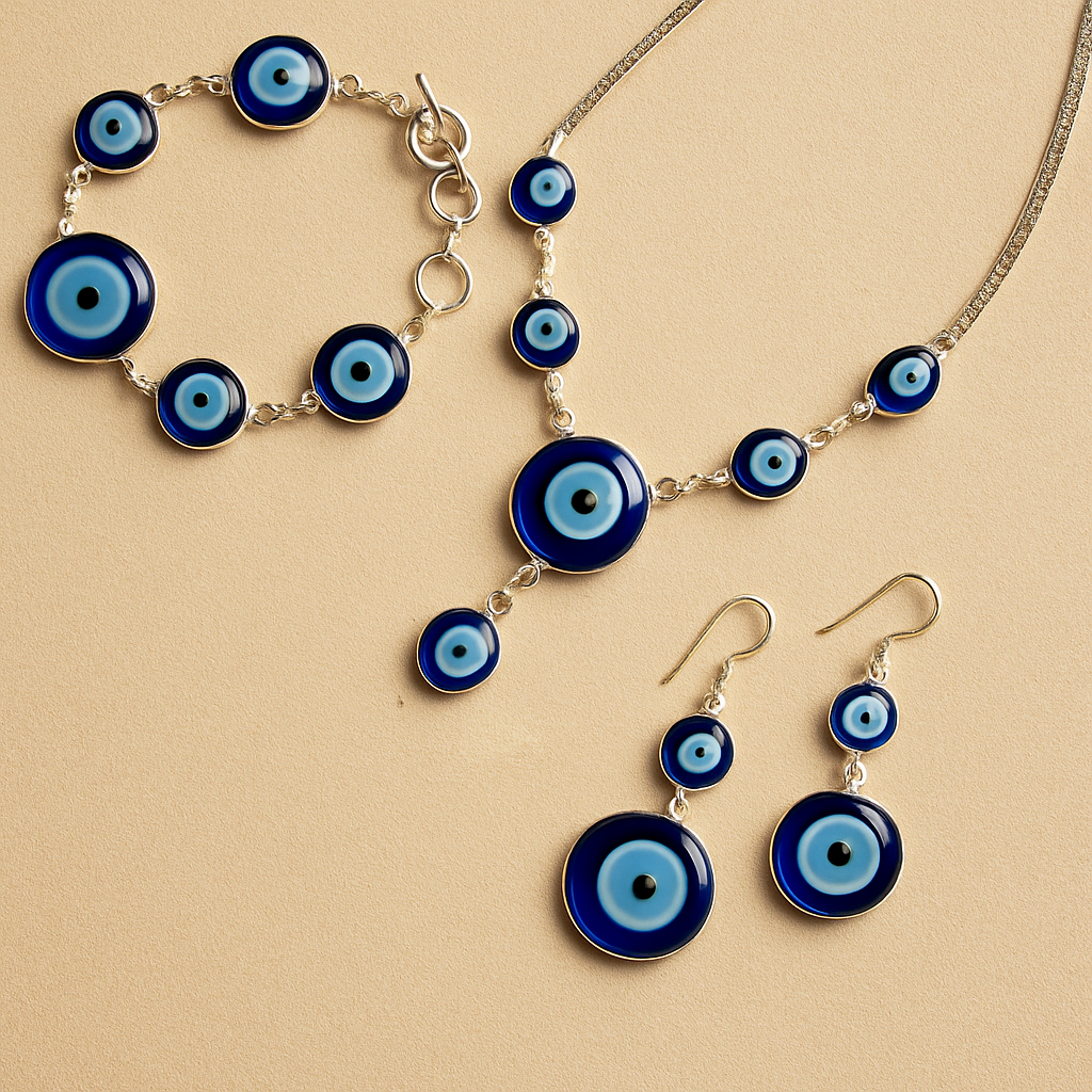 Evil Eye Necklace, Earrings & Bracelet Set