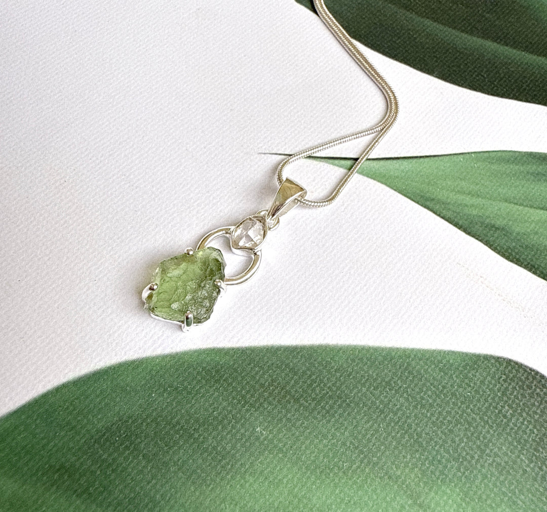 Moldavite & Herkimer Pendant