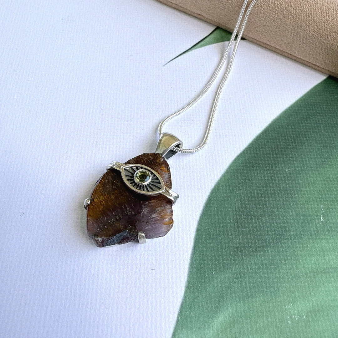 Evil Eye Pendant with Moldavite & Caxonete