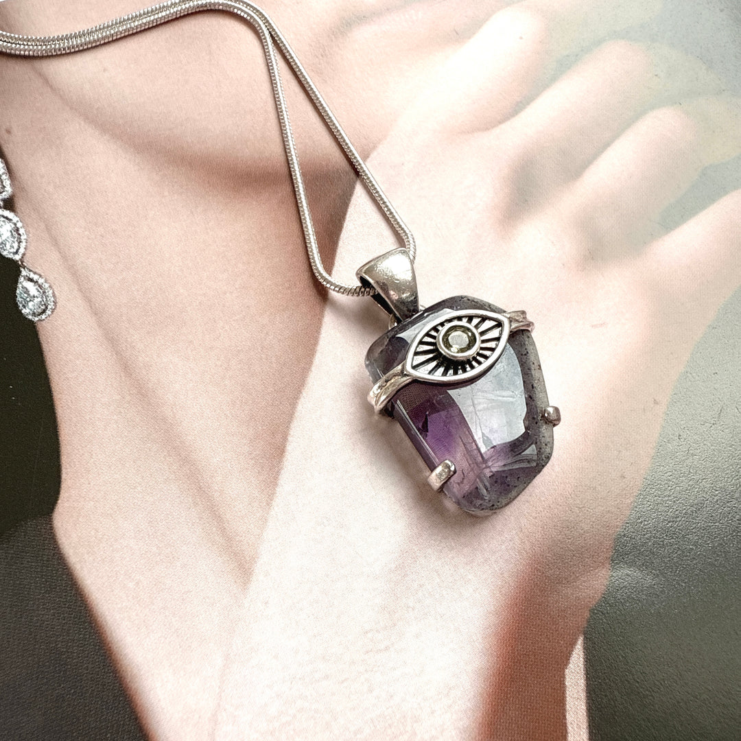 Evil Eye Pendant with Moldavite & Caxonete