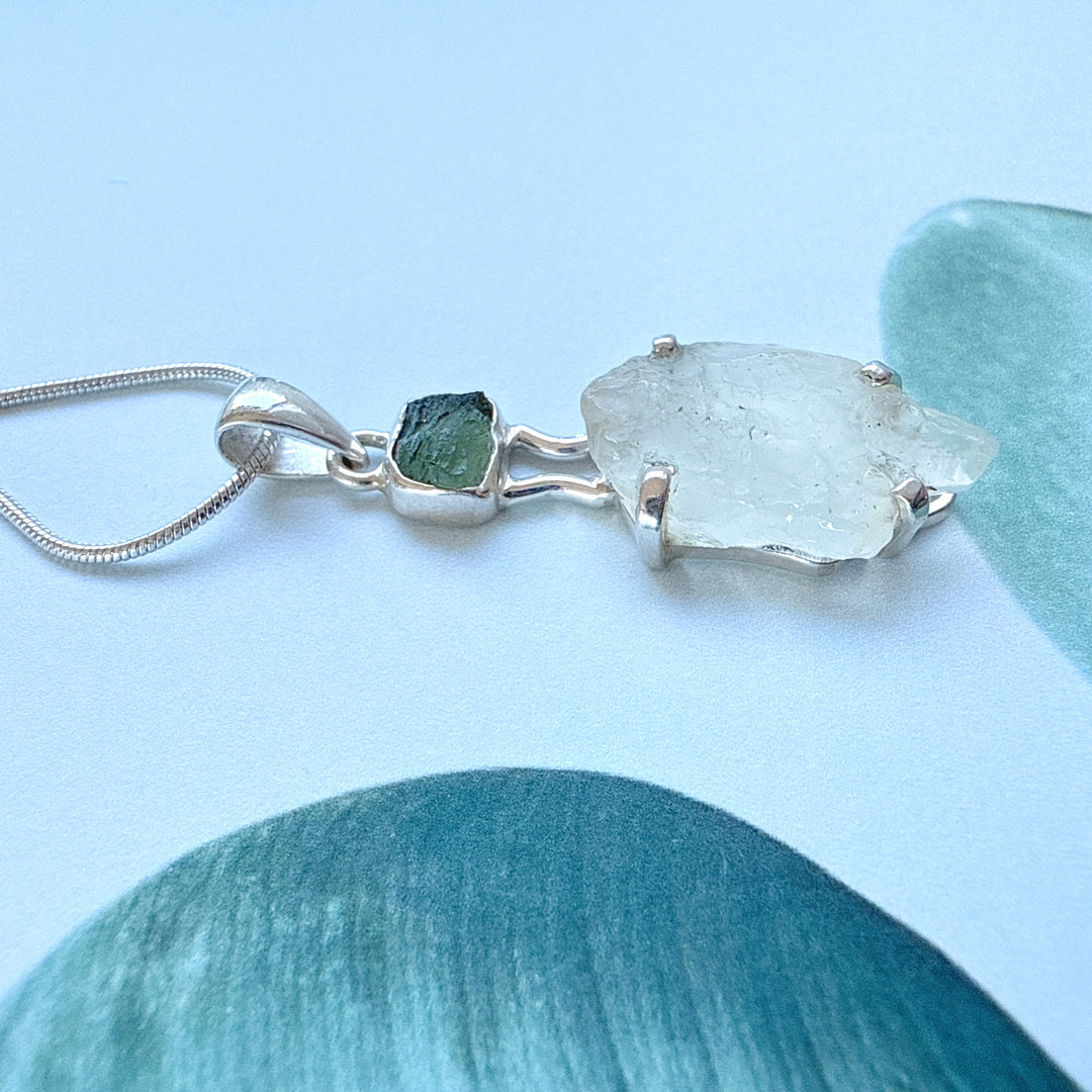 Moldavite and Libyan Desert Pendant