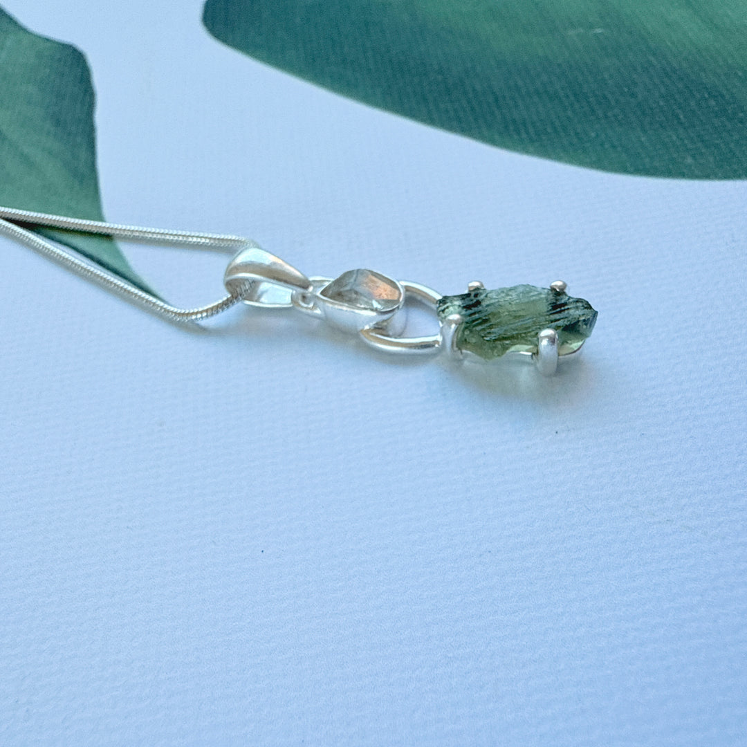 MOLDAVITE & HERKEMIER DIAMOND PENDANT