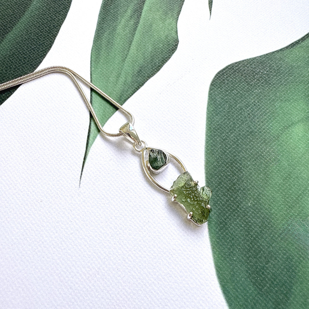 Moldavite & Green Tourmaline Pendant