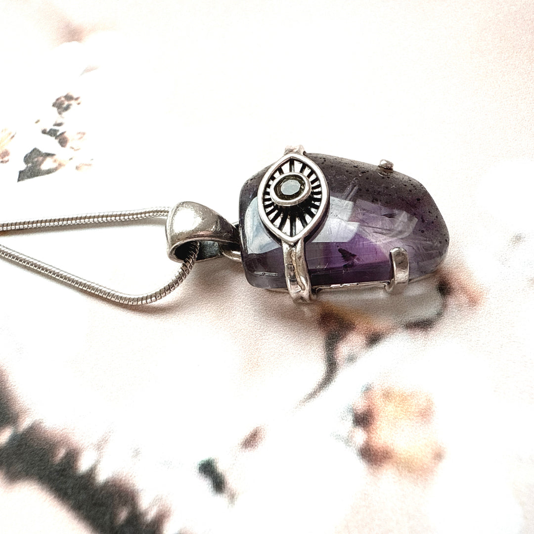 Evil Eye Pendant with Moldavite & Caxonete