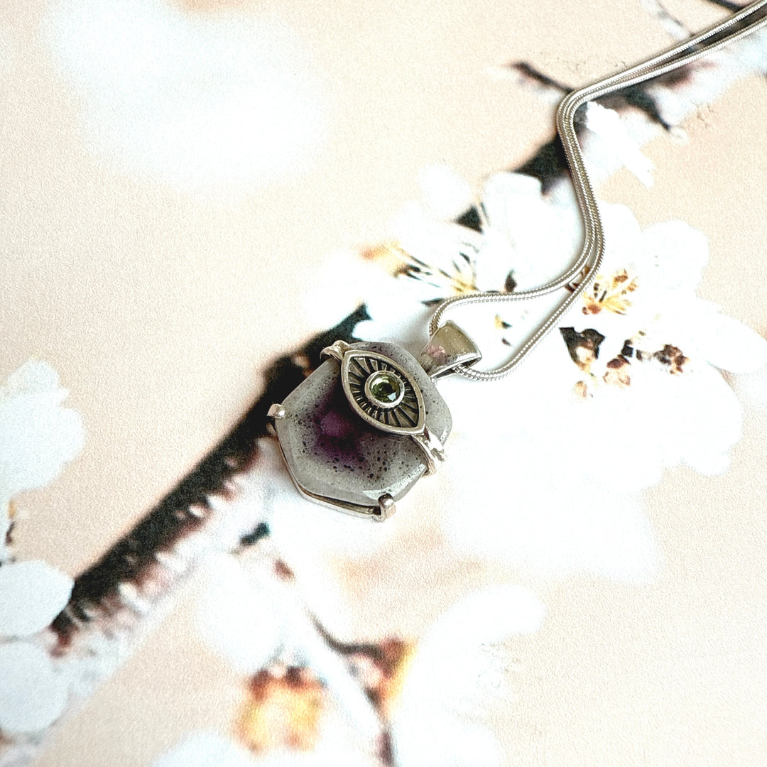 EVIL EYE AMETHYST & MOLDAVITE PENDANT