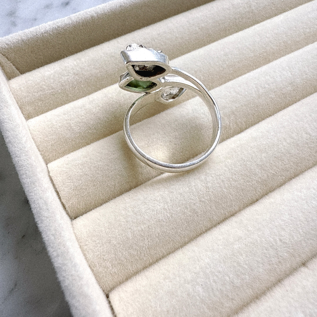 MOLDAVITE, HERKIMER DIAMOND & CAMPO DEL CIELO RING