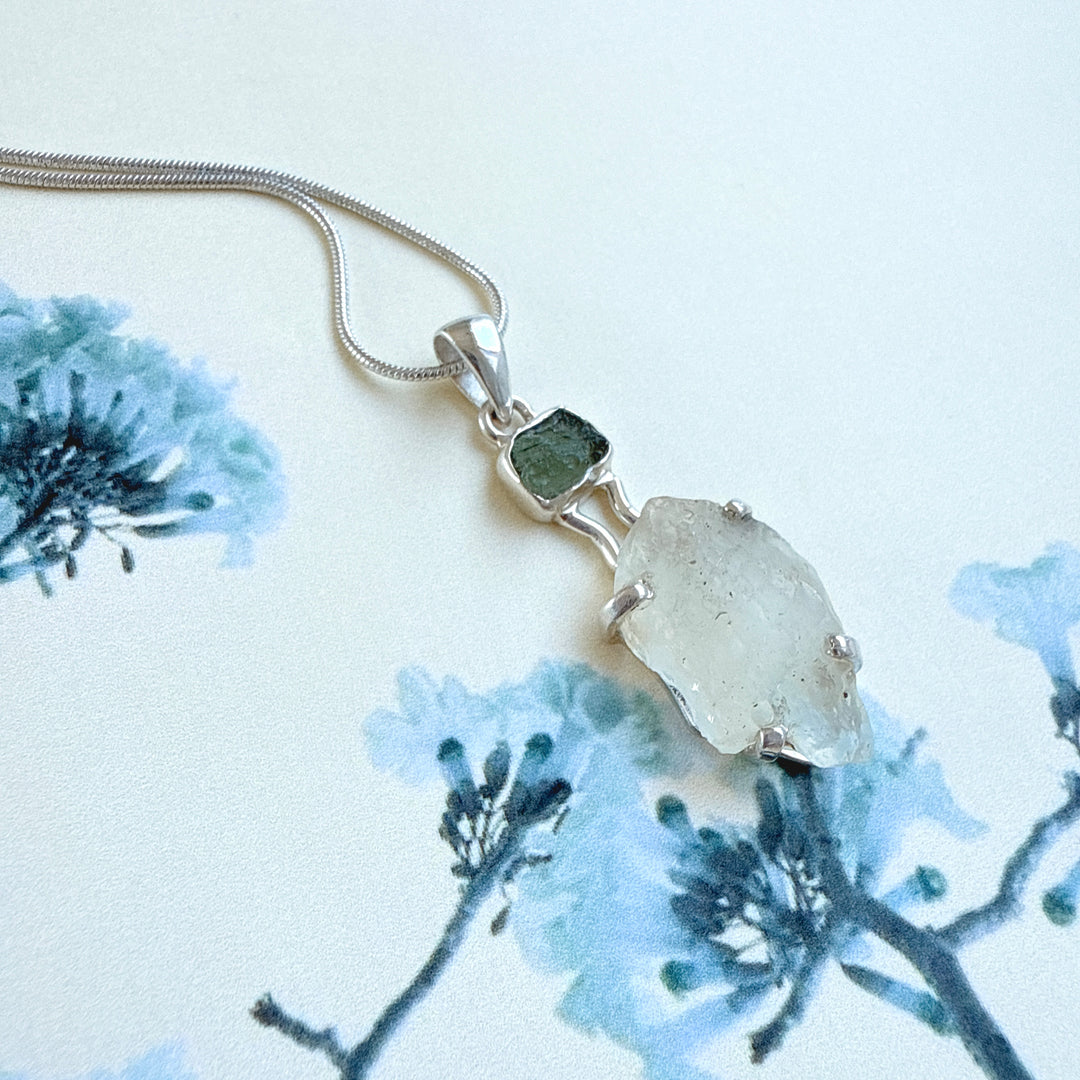 Moldavite and Libyan Desert Pendant