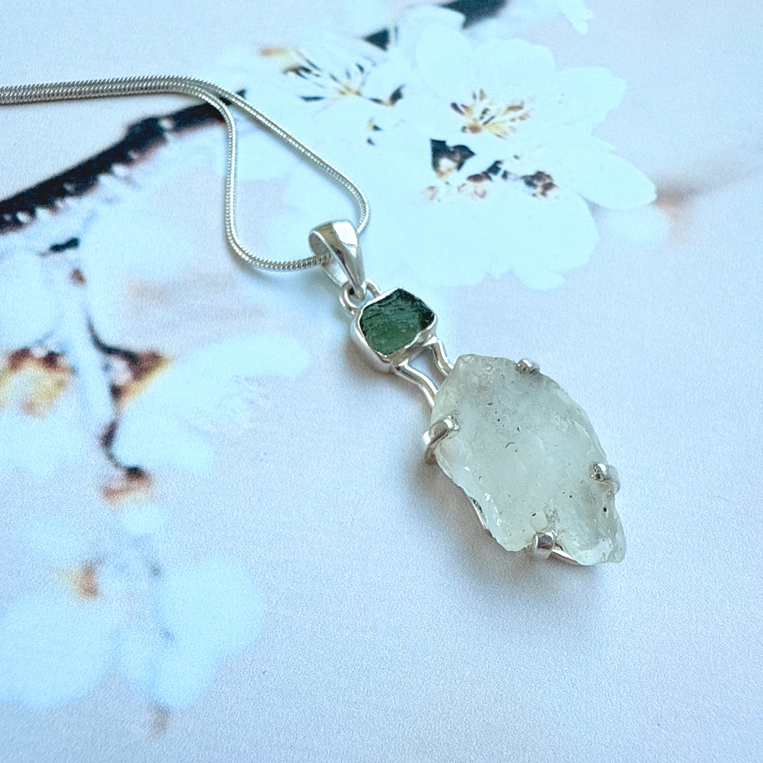 Moldavite and Libyan Desert Pendant