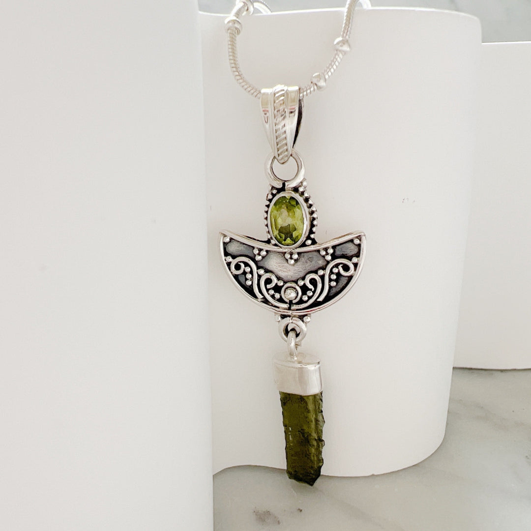 Moldavite & Peridot Pendant