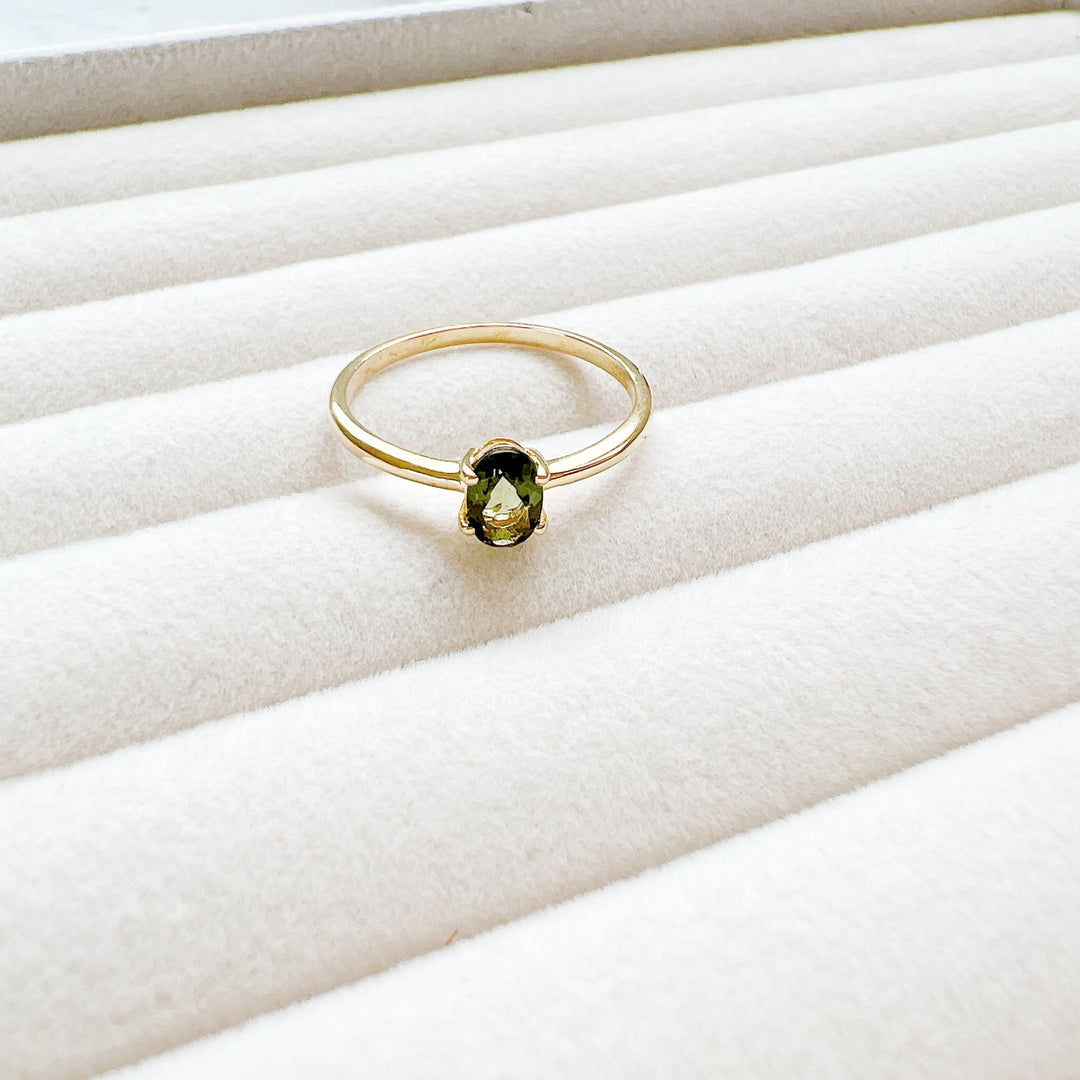 Moldavite Faceted Ring