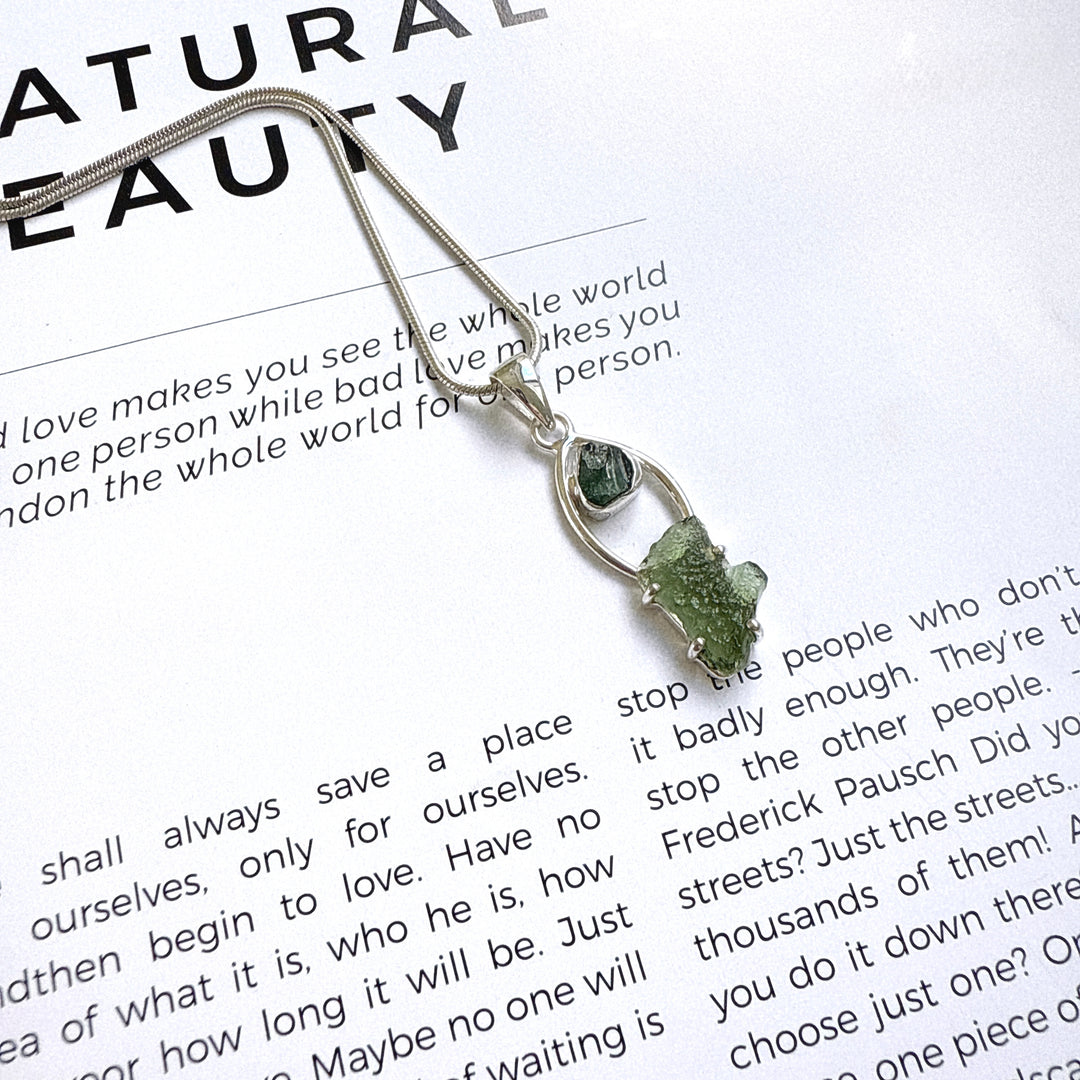 Moldavite & Green Tourmaline Pendant