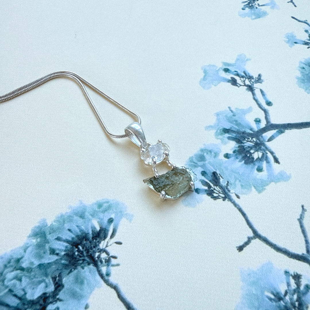 Moldavite & Herkimer Pendant