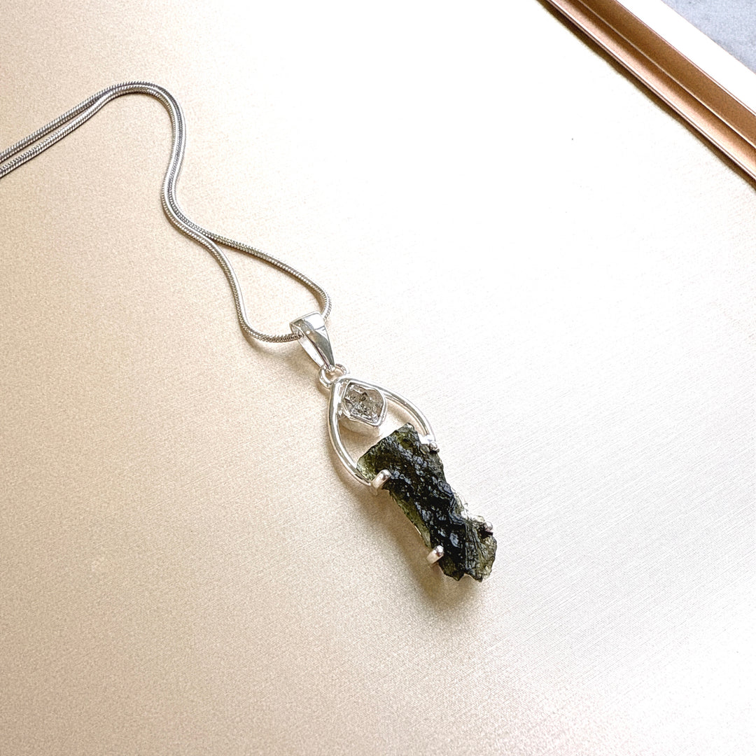 Moldavite & Herkimer Pendant