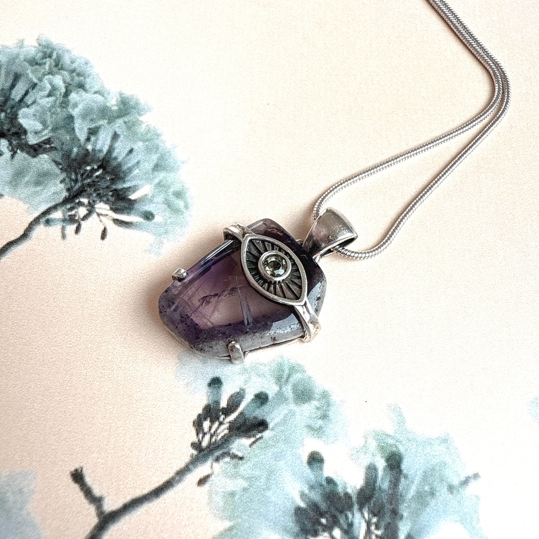 Evil Eye Pendant with Moldavite & Caxonete