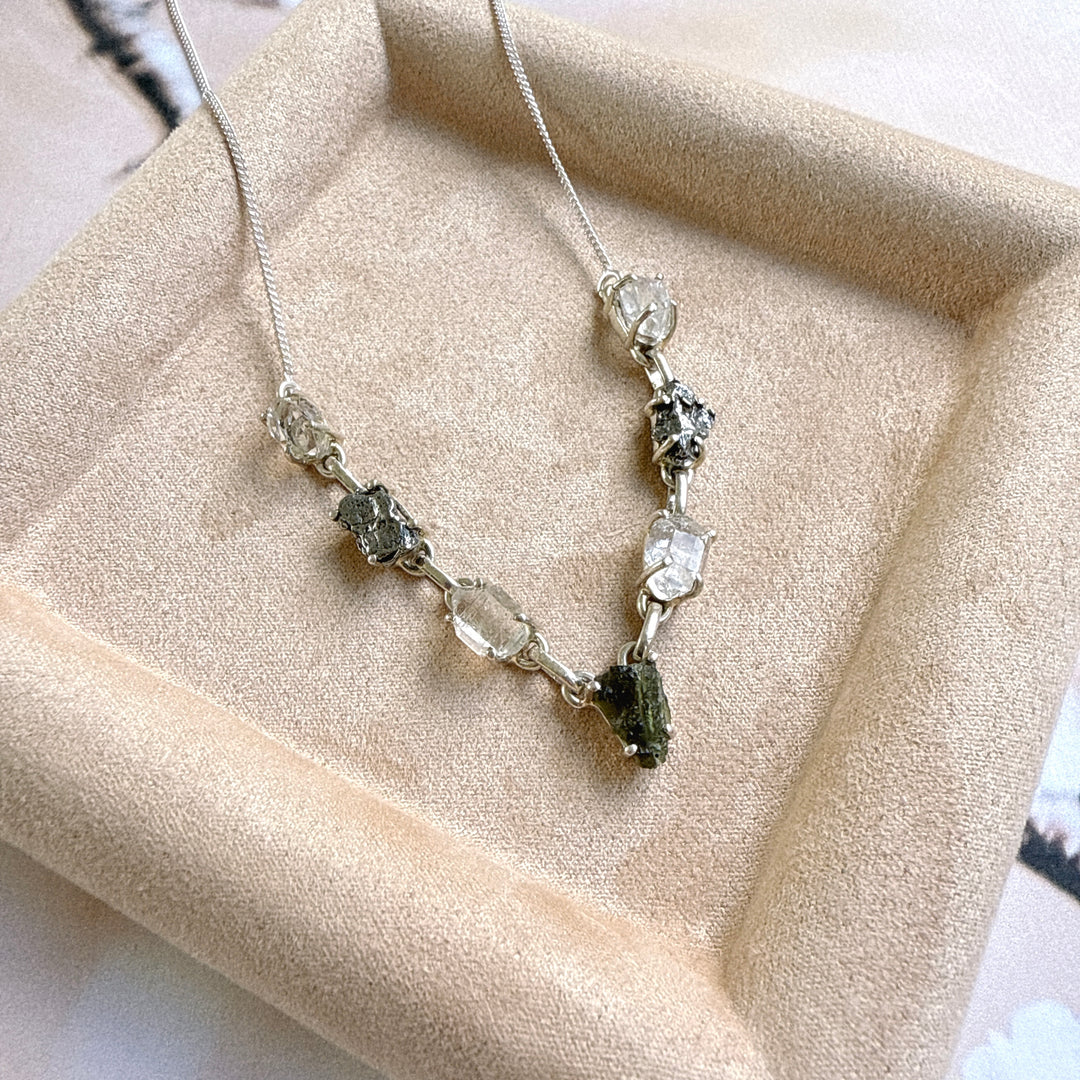 Moldavite, Herkimer Diamond & Meteorite Campo Del Cielo Necklace