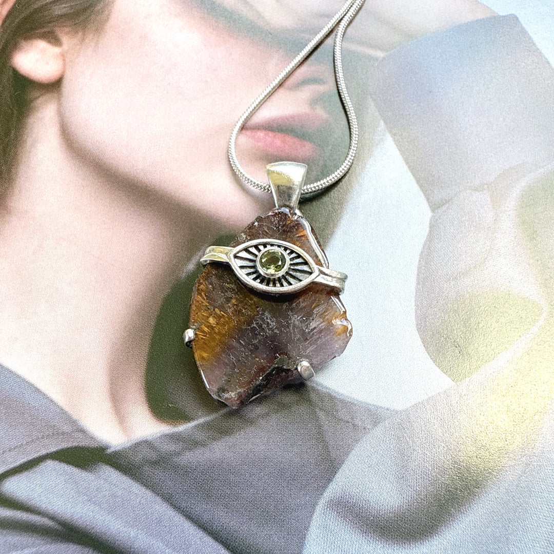 Evil Eye Pendant with Moldavite & Caxonete