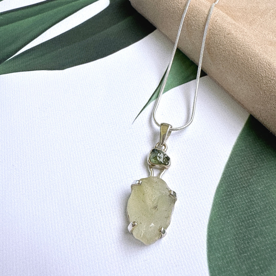 Moldavite and Libyan Desert Pendant