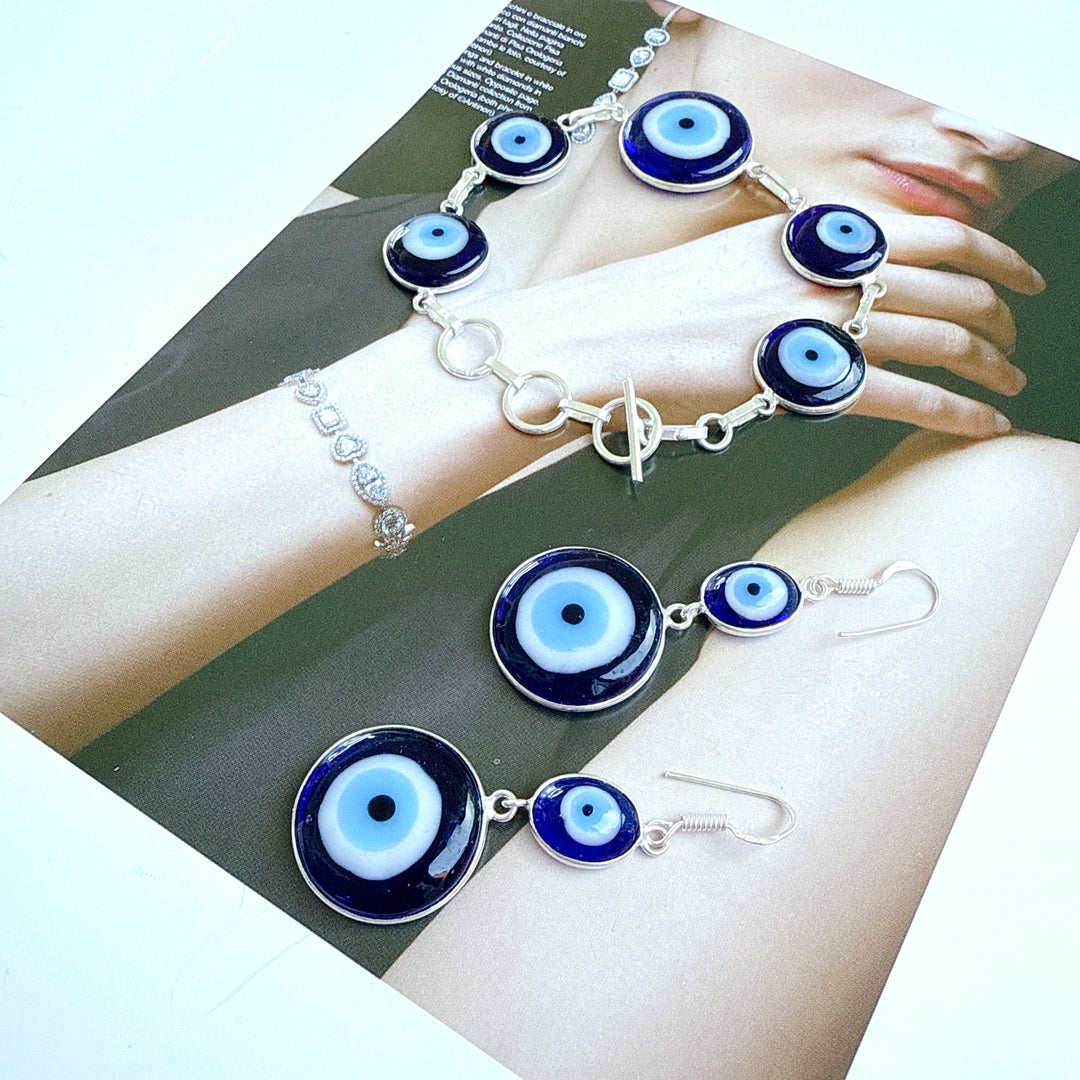 Evil Eye Necklace, Earrings & Bracelet Set