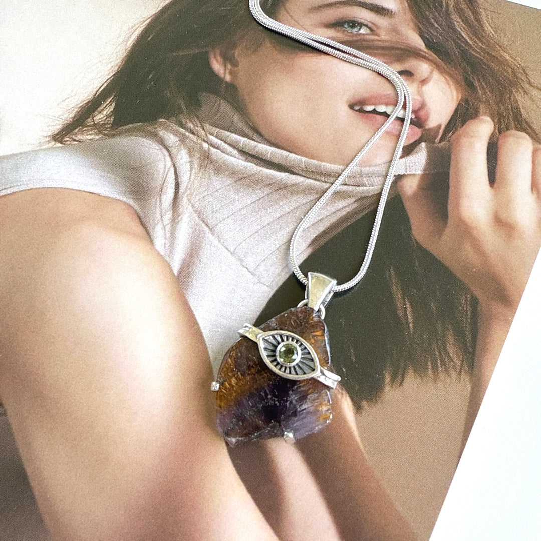 Evil Eye Pendant with Moldavite & Caxonete