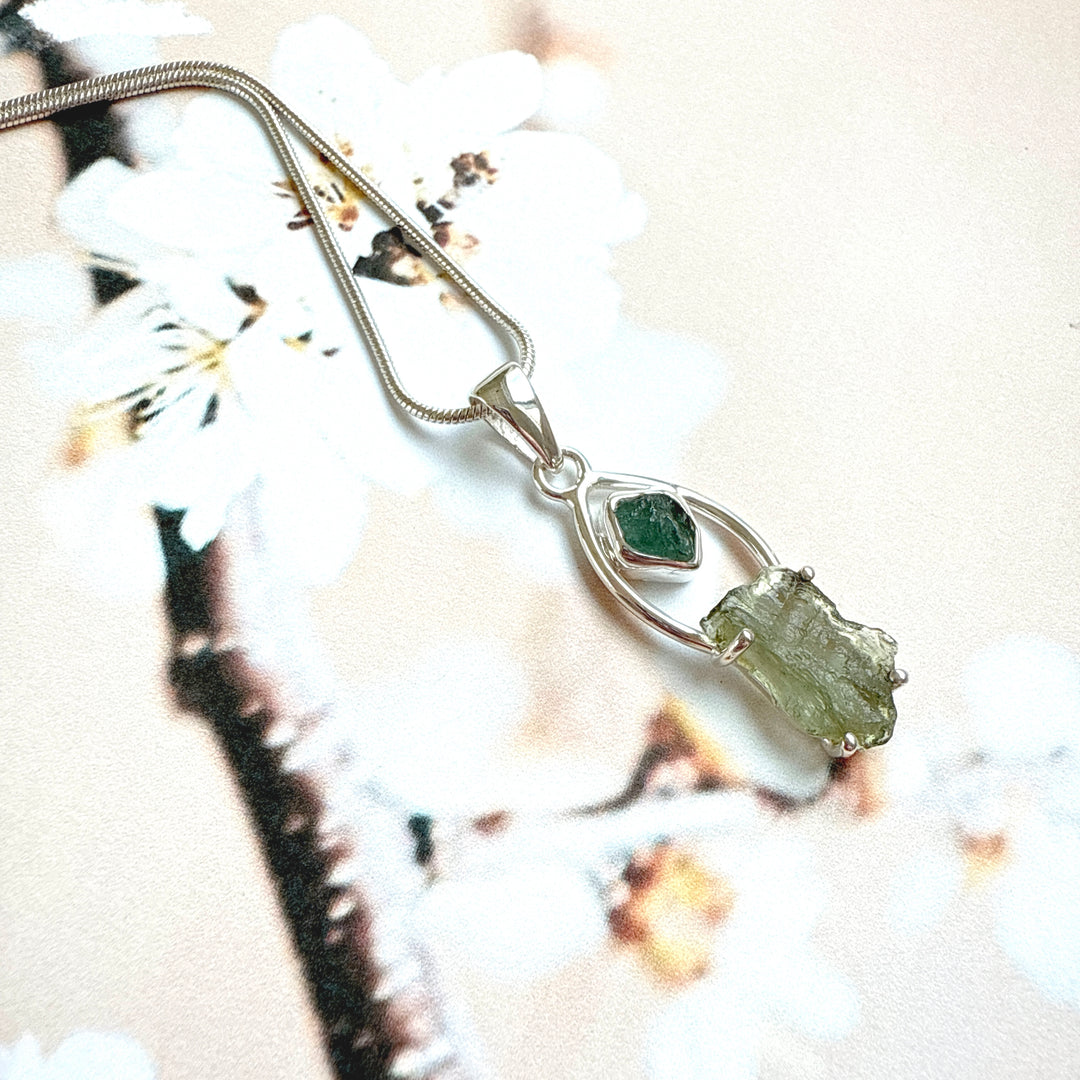 MOLDAVITE & GREEN TOURMALINE PENDANT