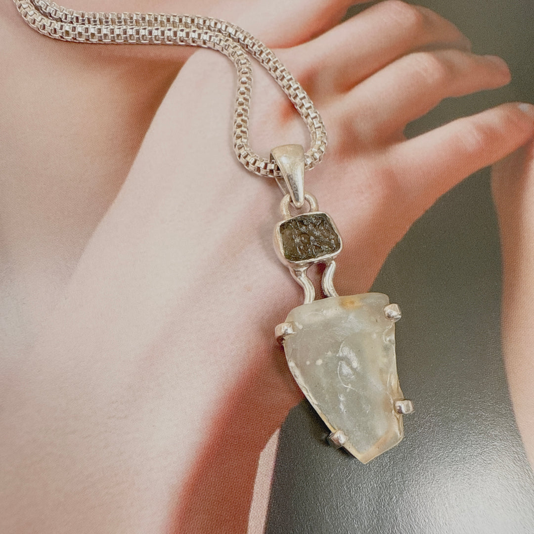 Moldavite and Libyan Desert Pendant