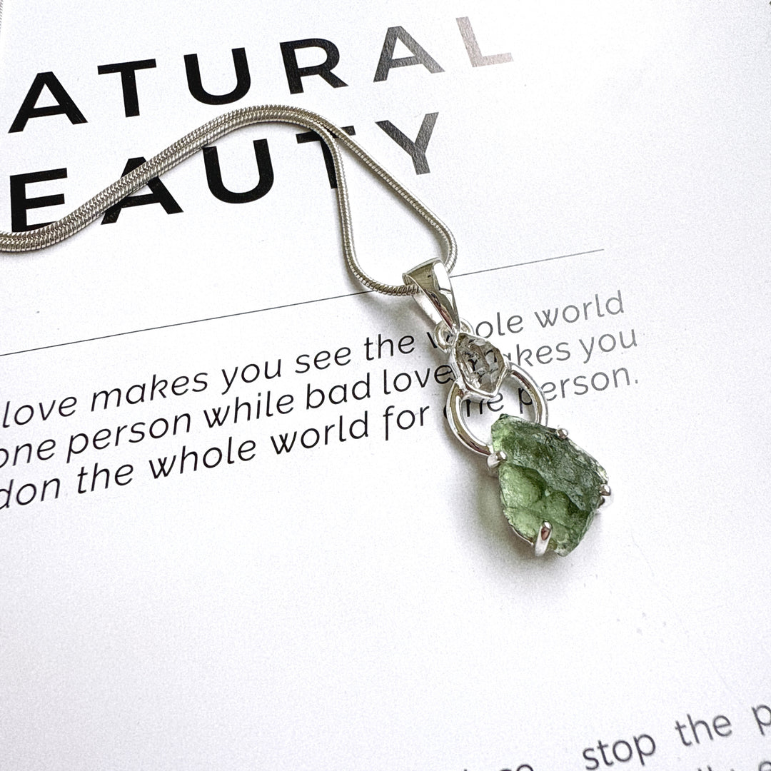 Moldavite & Herkimer Pendant