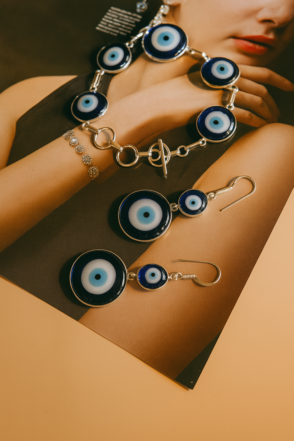 Evil Eye Necklace, Earrings & Bracelet Set