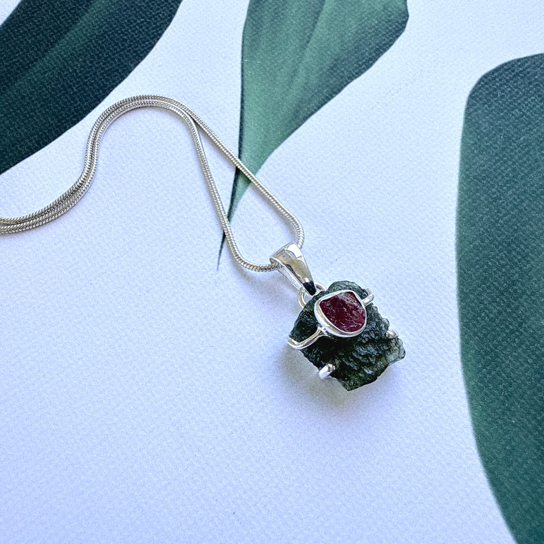 Moldavite & Pink Tourmaline Pendant