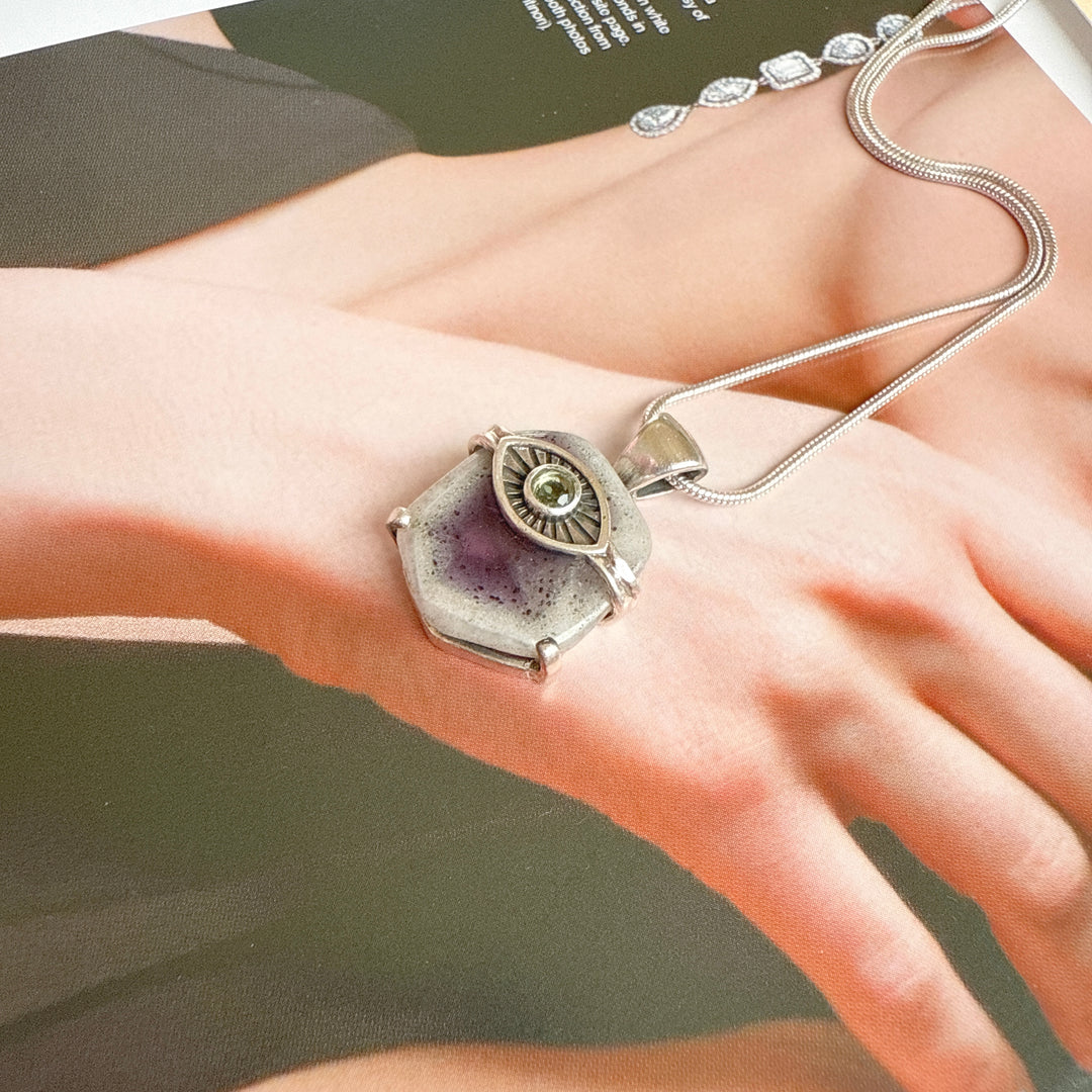 EVIL EYE AMETHYST & MOLDAVITE PENDANT